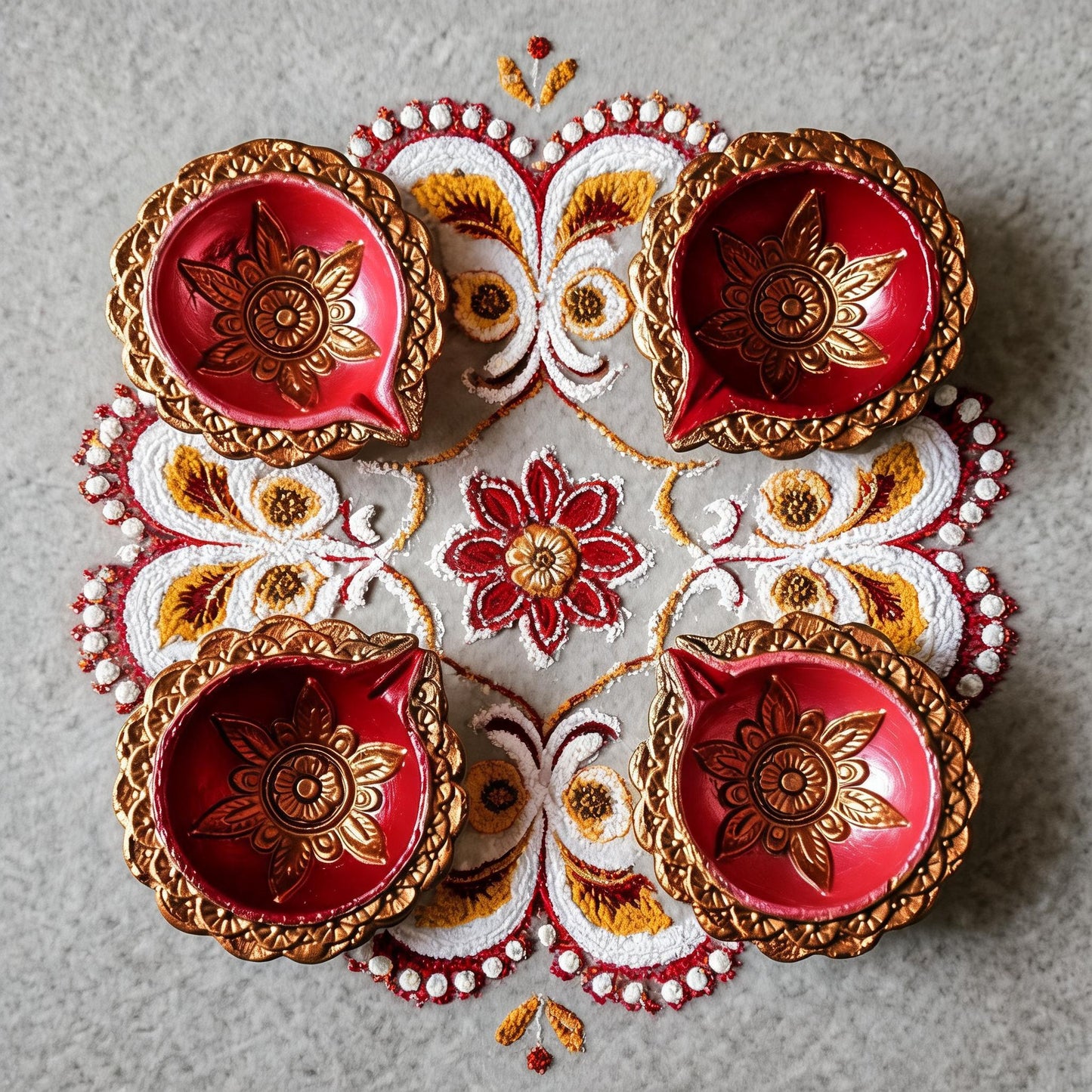 Hand-Painted Terracotta Diyas – Set of 4 | Gloss Finish