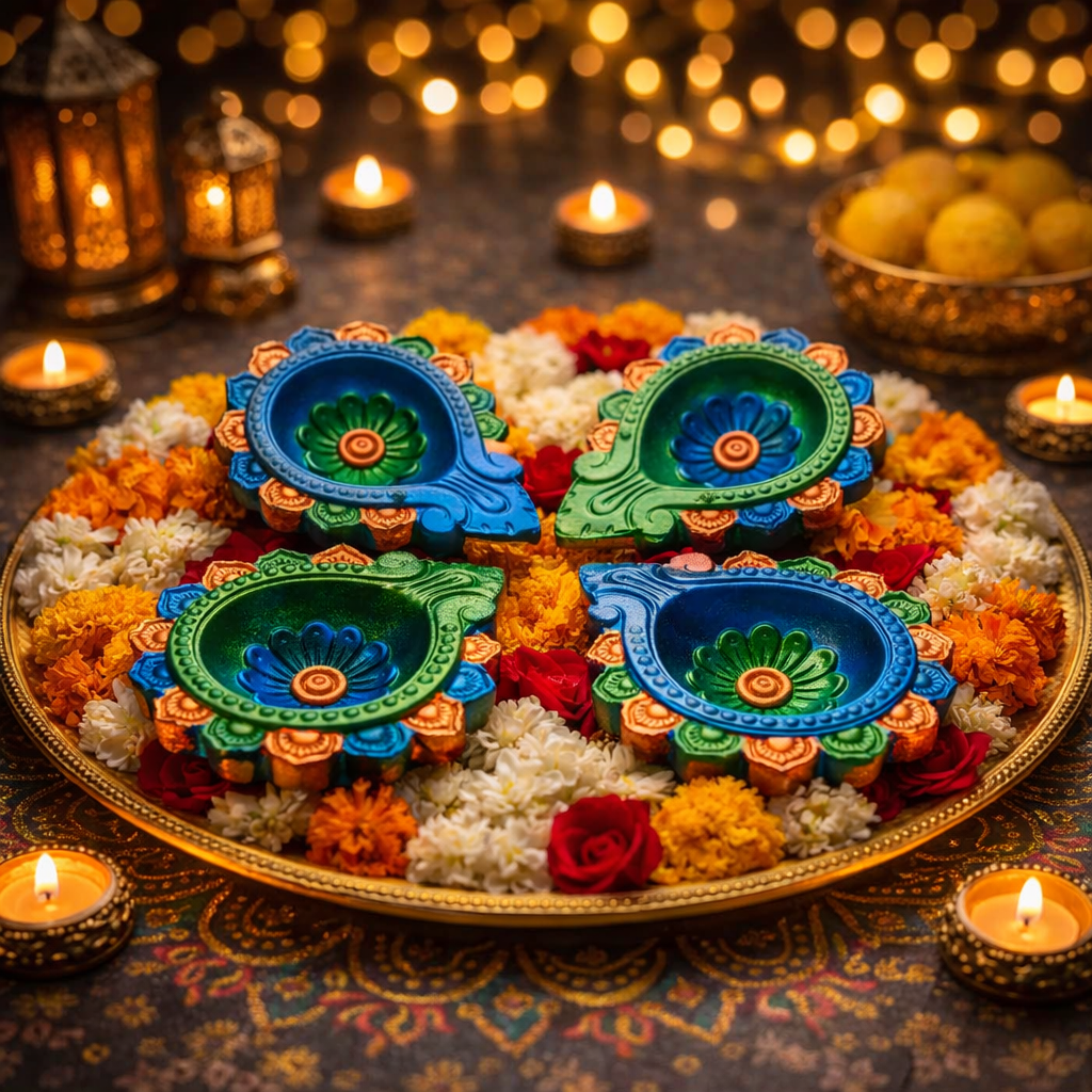 Jewel of Festival  : Hand-Painted Terracotta Diyas
