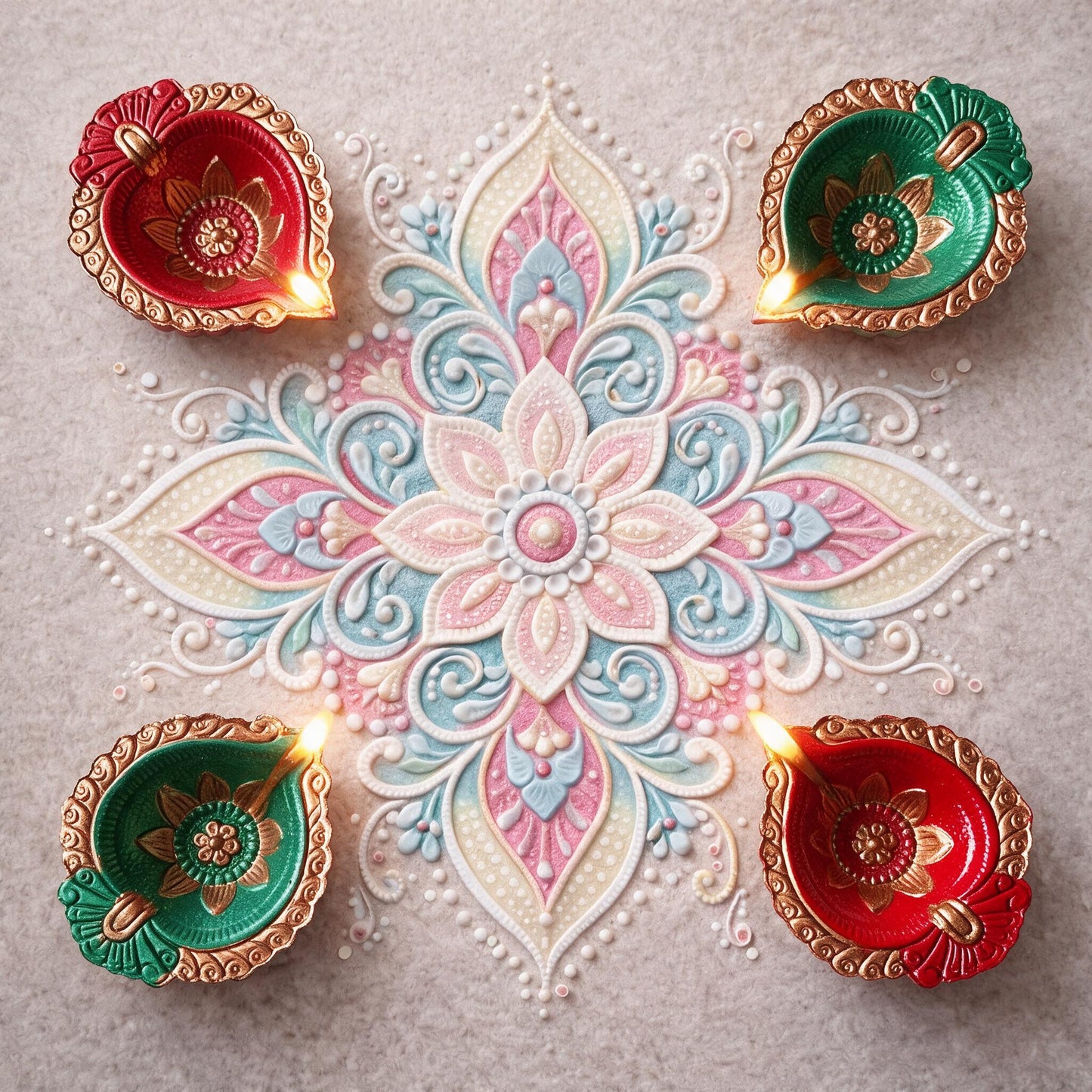 Hand-Painted Terracotta Diyas – Set of 4 | Gloss Finish