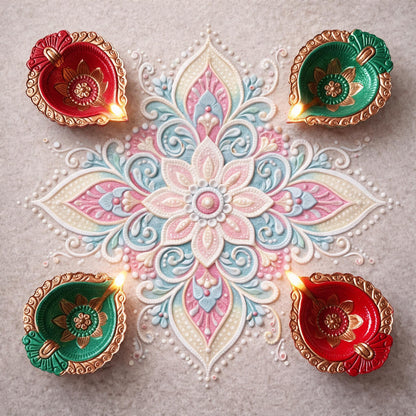 Hand-Painted Terracotta Diyas – Set of 4 | Gloss Finish