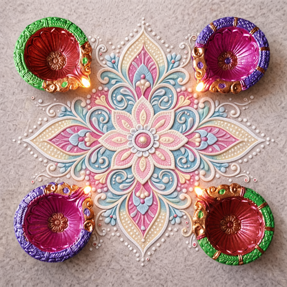 Hand-Painted Terracotta Diyas – Set of 4 | Gloss Finish