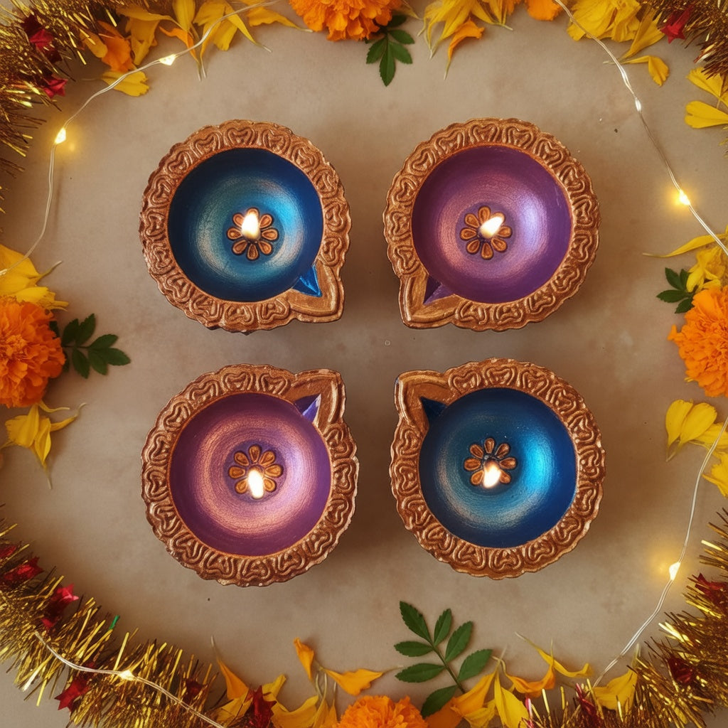Jewel of Festival  : Hand-Painted Terracotta Diyas