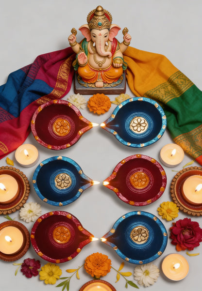 Jewel of Festival  :Hand-Painted Terracotta Diyas