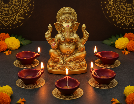 Hand-painted red small terracotta diya by JayDeep Arts
