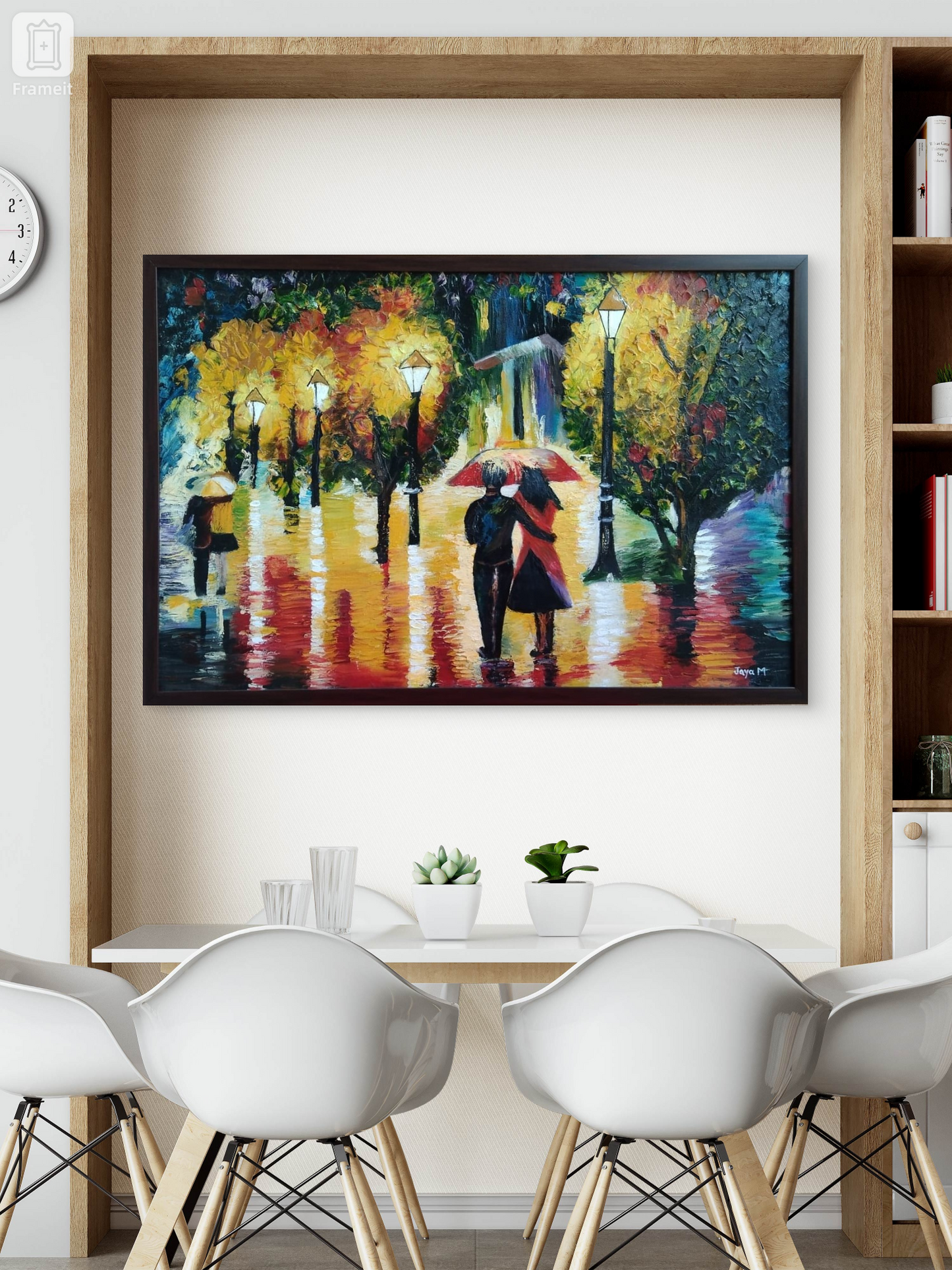 Beneath the Crimson Umbrella -Oil Canvas Paintings With Knife
