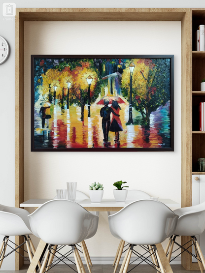 Beneath the Crimson Umbrella -Oil Canvas Paintings With Knife