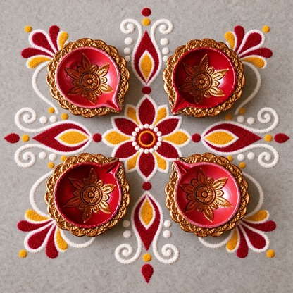 Hand-Painted Terracotta Diyas – Set of 4 | Gloss Finish