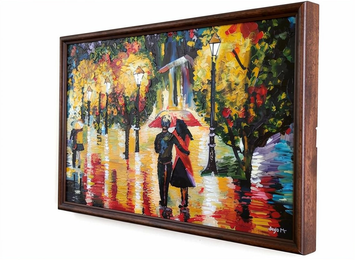 Beneath the Crimson Umbrella -Oil Canvas Paintings With Knife