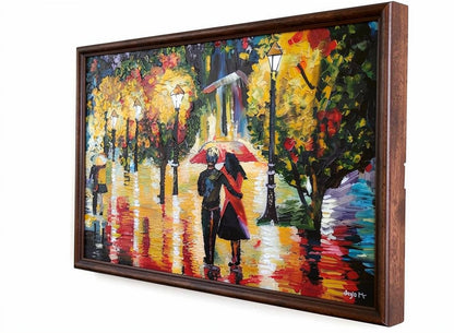 Beneath the Crimson Umbrella -Oil Canvas Paintings With Knife