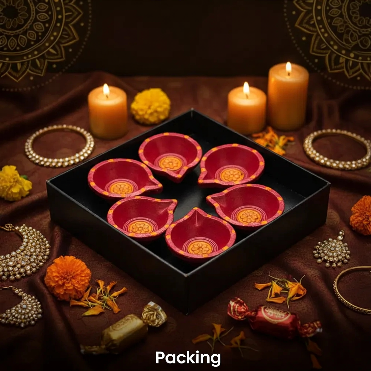 Jewel of Festival  :Hand-Painted Terracotta Diyas