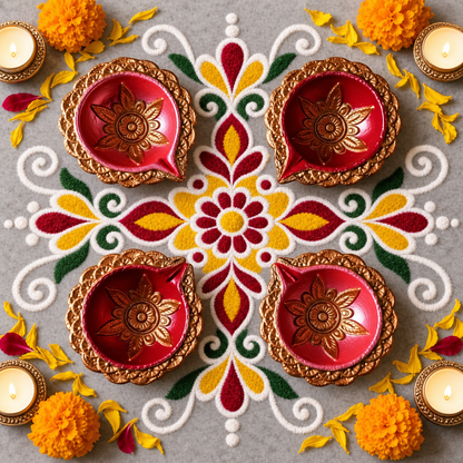 Hand-Painted Terracotta Diyas – Set of 4 | Gloss Finish