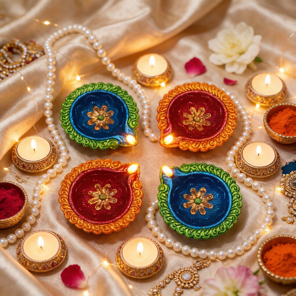 Jewel of Festival  : Hand-Painted Terracotta Diyas